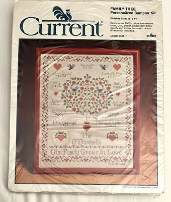 VTG Current #5366-7 Family Tree Personalized Sampler Cross Stitch Kit NEW SEALED - Image 1 of 4