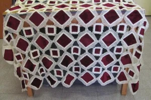 19C. ANTIQUE HANDMADE VELVET VELOUR & LACE TABLECLOTH - Picture 1 of 11