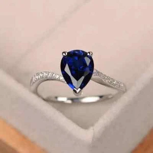 1.64 Ct Natural Sapphire & Diamond Valentine's Day Ring 14K Real White Gold SzAl - Picture 1 of 4