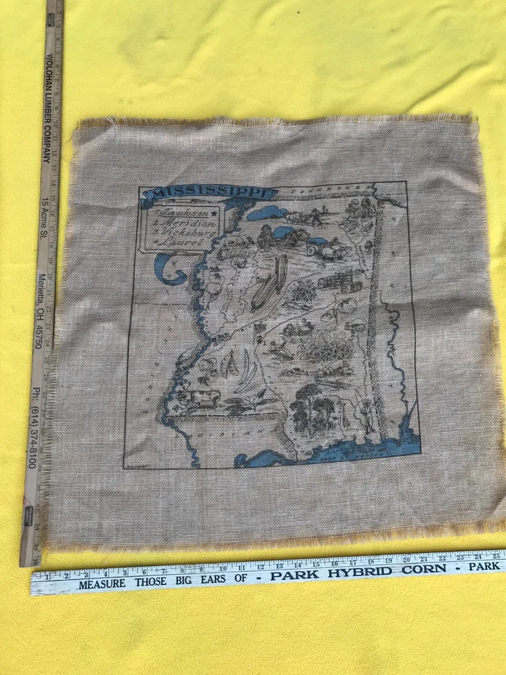 Printed Burlap Square- Framing/Pillow/Crafts- Mississippi Map - Image 1 of 1