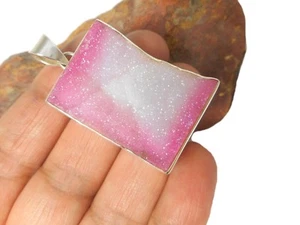 Pink DRUSY Sterling Silver 925 Gemstone PENDANT - Gift Boxed! - Picture 1 of 5