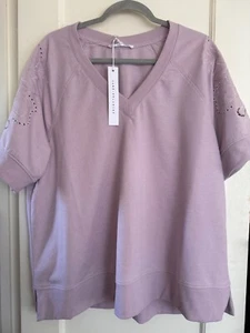 NWT Jane Delancey Knit Boho Top Shirt Short Sl Crochet Plus Sz 1X Purple Embro - Picture 1 of 3