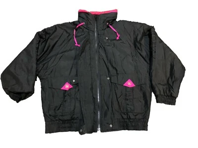 Chaqueta de nailon vintage de los 90 para mujer grande negra retro rosa neón ropa de esquí mixta azul Foto 1 de 4