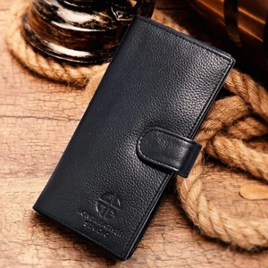 Cowhide Leather Slim Long Wallet Cash Card Holder mobile coin pocket Wallet - Picture 1 of 8