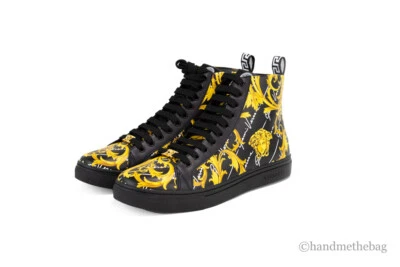 Versace High Top Leather Vitello St. Barocco Signature Printed Sneaker Shoes - Image 1 of 4