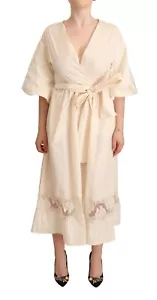 PINK MEMORIES Dress A-line Wrap Off White Short Sleeves Maxi IT42/US8/M RRP $500 - Picture 1 of 7