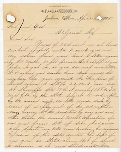 1885 Jackson Legal Land Dispute Letter signed F.C. Nelson to Belzoni MS Jackson - Picture 1 of 2