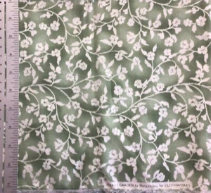 ClothWorks Mary Hickey Mary’s Garden Green Floral Cotton  Fabric 1 Yard - Picture 1 of 1