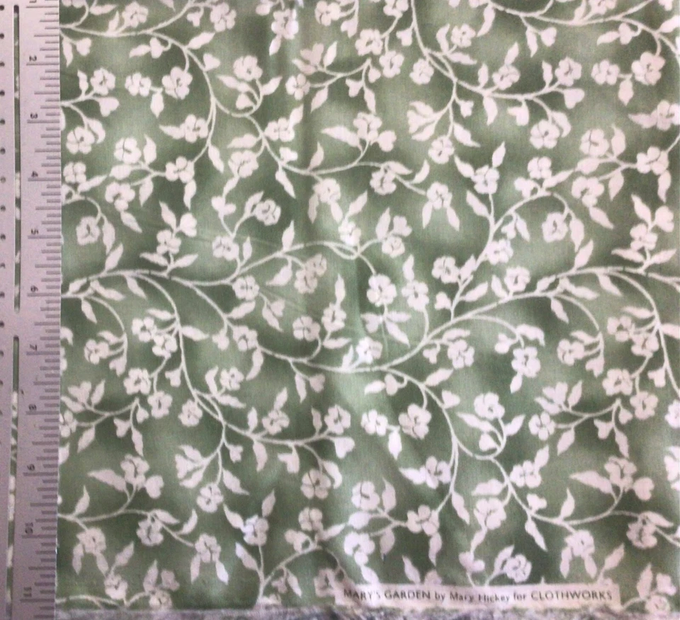 ClothWorks Mary Hickey Mary’s Garden Green Floral Cotton  Fabric 1 Yard - Image 1 of 1