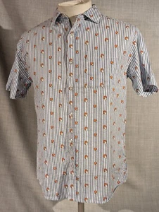 Massive Mushroom Stripped Pattern Button Up Men's Short Sleeve Shirt Size M - Picture 1 of 9