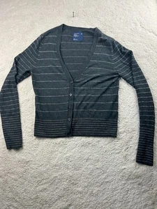 American Eagle Sweater Womens Large Striped Button Cardigan Lightweight Classic - Picture 1 of 9