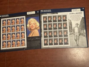 James Dean and Marilyn Monroe Postage Stamps Legends of Hollywood Complete Sheet - Picture 1 of 3