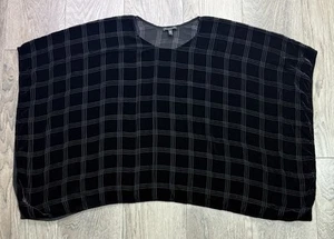 Eileen Fisher Womens One Size Black Velvet Plaid Burnout Poncho Top Cap - Picture 1 of 5