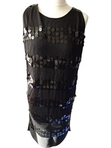 Farhi by Nicole Farhi Black Sequin Silk Shift Dress Size M - Picture 1 of 8