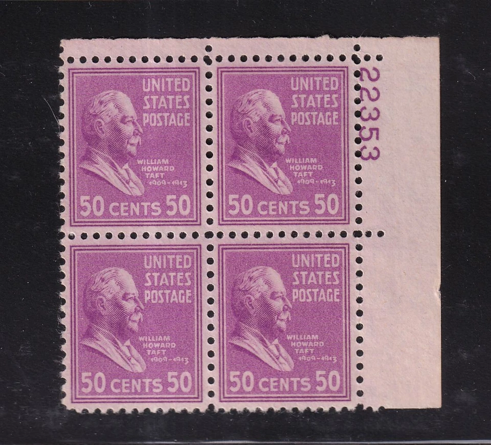 1938 Taft PREXY 50c Sc 831 MNH electric eye plate block Durland $45 (G7 - Image 1 of 1