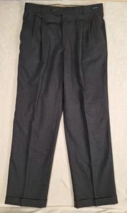 Pantalone uomo Ballin grigio scuro 36X32 Super 120s lana comodo-eze abito pantaloni pieghe - Foto 1 di 17