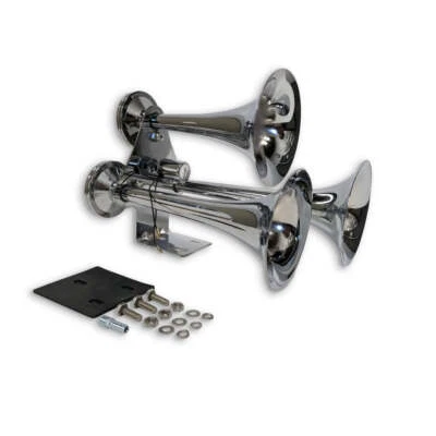 Fortpro 3 Round Chrome Trumpet Air Horn - 12/24 Volt Train horn for Trucks & Sem - Image 1 of 4