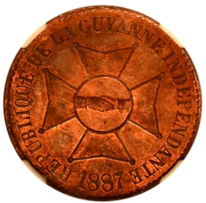 GUAYANA FRANCESA 10 céntimos 1887E bronce NGC PF63RB - Imagen 1 de 4