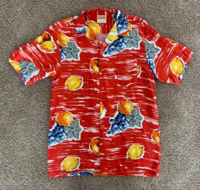 复古男式 Brittania 红色人造丝水果衬衫,尺寸 M — 第 1/4 张图片