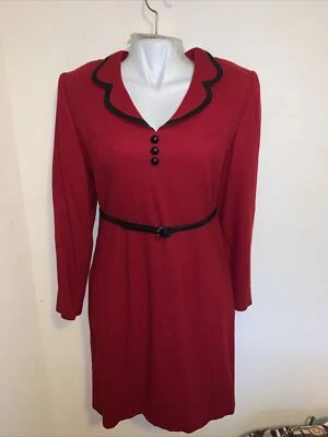 Vintage NWT Alberto Makali Vestido de mujer Color rojo con ribete de cuero negro 12 Foto 1 de 4