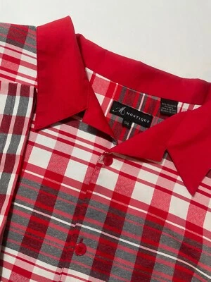 Montique 5 XL Red Grey Plaid Short Sleeve Button Down - Image 1 of 4