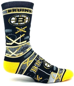 Boston Bruins Hockey Black & Gold Super Fan Crew Socks - Picture 1 of 2