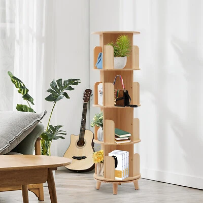 4 Layers Rotating Bookshelf Bookcase Storage Rack Floor Standing Display Holder - Image 1 of 4