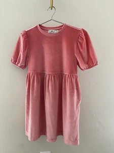 Pink Velour Vineyard Vines Skater Dress With Puff Sleeves Size 10-12 - Picture 1 of 5