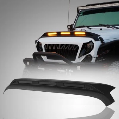 Black Hood Deflector Bug Shield w/ Amber Led Lights for Jeep Wrangler JK 07-18 - Image 1 of 4