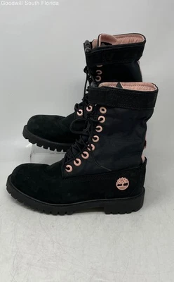 Botas de combate Timberland Boys A2759 negras rosa claro con cordones a mitad de la pantorrilla talla 4 Foto 1 de 4