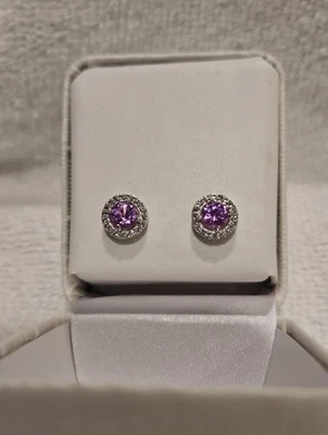2Ct Ceylon Pink sapphire 14K White Gold Plated Unisex Women Stud Earrings Us - Image 1 of 4