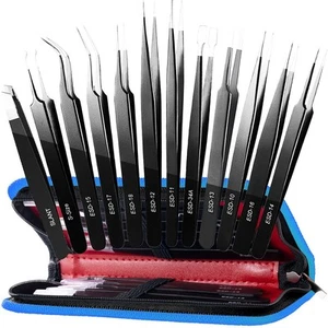 Antonki 12 Pack Precision Tweezers Set, Point and Slant Metal Tweezer Kits fo... - Picture 1 of 7