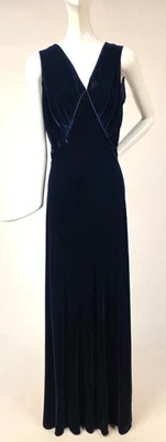 ANTIQUE 1930’S BIAS CUT ROYAL BLUE SILK VELVET LONG DRESS - AS ACQUIRED - Image 1 of 4