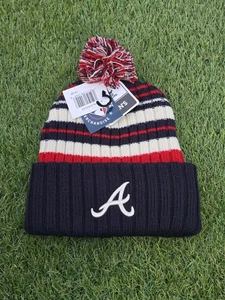 Atlanta Braves Striped Winter Beanie MLB Hat Cap Red White Navy New With Tags - Picture 1 of 8