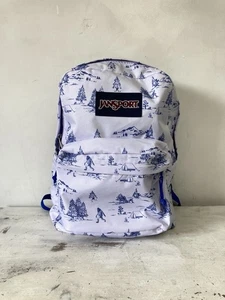 JANSPORT White Blue Backpack Rucksack LOST SASQUATCH Bigfoot Mountain Scene - Picture 1 of 8