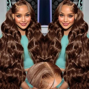 FTQZKEY 30 Inch Chocolate Brown Lace Front Wig 7X5 HD Body Wave Lace Front Wi... - Picture 1 of 7