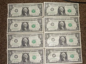 8 $1 Dollar Bills in Sequential Numbers order 2021 - Picture 1 of 7