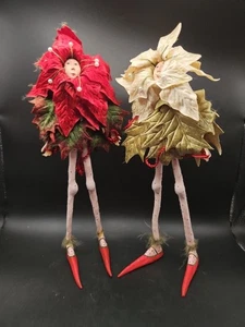 Dept 56 Patience Brewster Krinkles Poinsettia Fairy Figurine 12” Set Of 2 - Picture 1 of 12