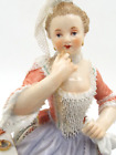 Antique Meissen China Figure Young Lady Seated at a Food Table Wonderful Detail