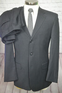 Gianfranco Ruffini Mens Black Wool Flat Front 2 Pc Suit 41R Jacket 31x29 Pant