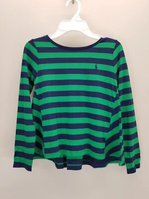 *全新带标签*Polo Ralph Lauren 儿童女孩 4-6X 条纹棉质长袖 T 恤 — 第 1/4 张图片