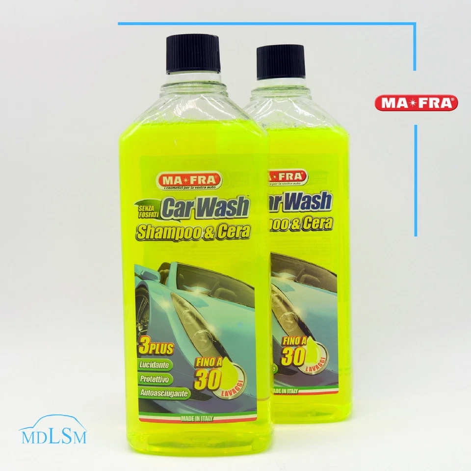 MA-FRA MAFRA CAR WASH SHAMPOO E CERA 1L LUCIDANTE PROTETTIVO AUTOASCIUGANTE "H0930" X2