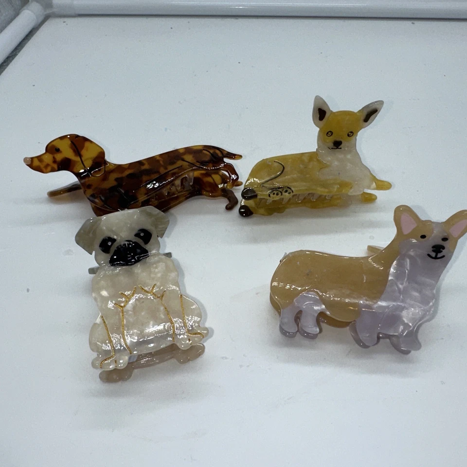 Розовые льняные эмалированные заколки для собак всего 4 заколки для мопсов корги докси чихуахуа - Изображение 1 из 4