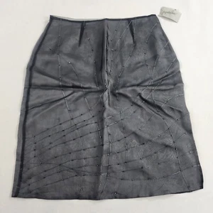 Gonna VINTAGE Jacqueline Ferrar tg 10 donna 100% seta argento nero zip donna - Foto 1 di 10