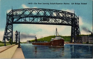 Ore Boat Vintage Linen Postcard Duluth Harbor Lake Superior Circa 1950 Decor - Picture 1 of 4