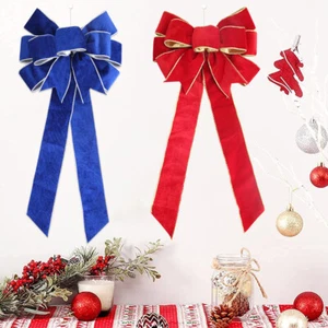 60cm Christmas Tree Bow Decoration Wire Edge Flannel Ribbon Knot For Party - Picture 1 of 17