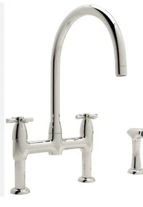 Perrin Rowe Holborn U.4272X-PN-2 Widespread Bridge Kitchen Faucet Nickel $2300 - Picture 1 of 3