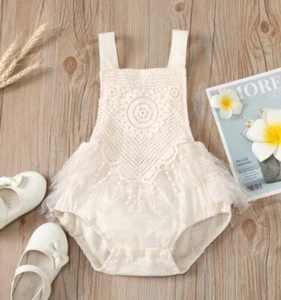 Baby Girls Boho Rustic Romper Bohemian Cake Smash Cream Ivory Romper Girls - Picture 1 of 2