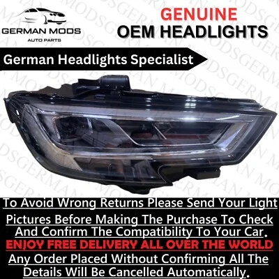 Audi A3 S3 RS 8V Full Led Headlight Right/Driver Side Genuine Oem Lamp 2016-2020 - Image 1 of 4