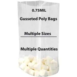 0,75 Mil - Dehnbare Polybeutel mit Seitenfalten klar Polyethylen mehrere Größen LDPE - Bild 1 von 11